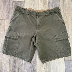 Duluth Trading Co Shorts Mens 46 Green Canvas Work Utility Cargo Pockets